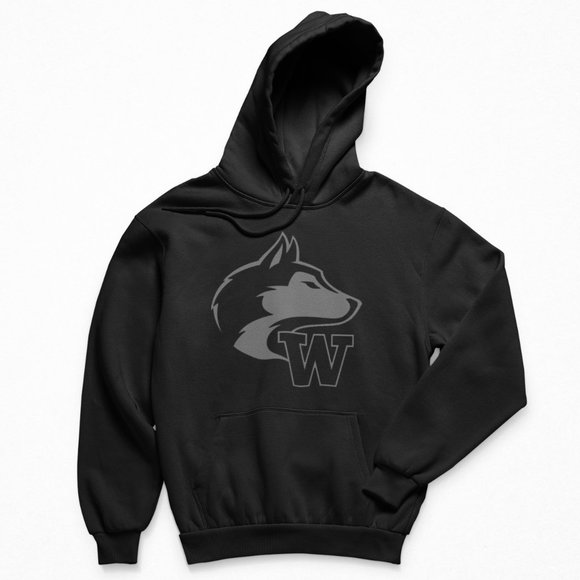 NEW Washington Huskies Tonal Big Logo Fleece Pullover Hoodie BLACKOUT